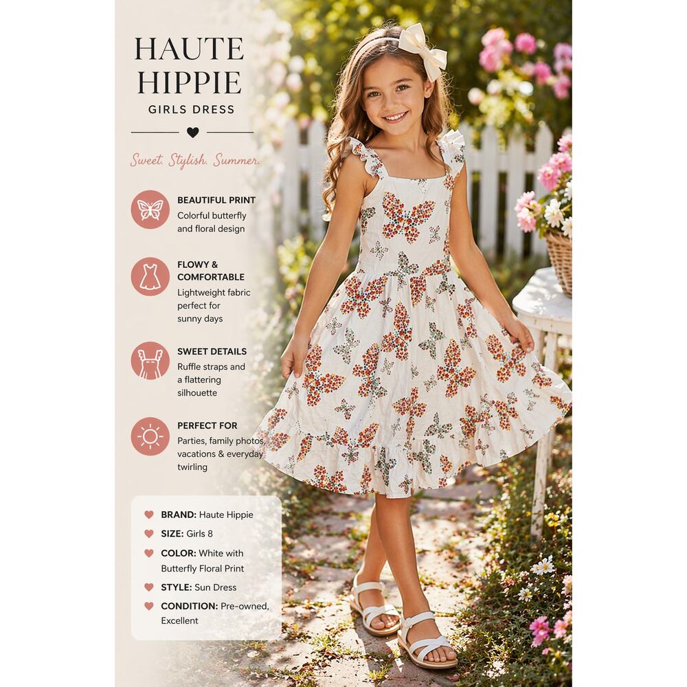 Haute Hippie Girls Butterfly Dress Size 8 Floral Summer Sundress Party Birthday